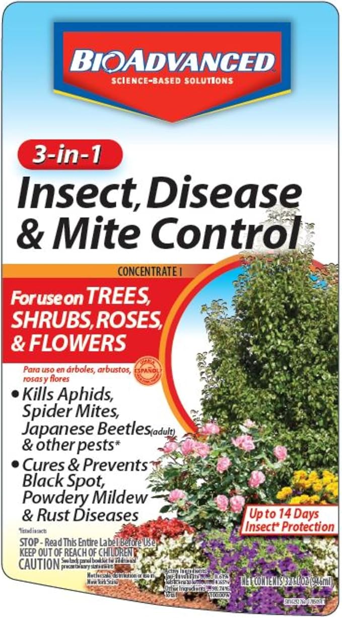 BioAdvanced 3-in-1 Insect and Mite Plant Bug Spray, Pest Control Concentrate, Disease Control