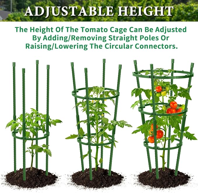 2-Pack 24 Inches Tomato Cages for Garden, Tomato Cage, Tomato Plant Support, Heavy-Duty Tomato Trellis with Height Adjustable Rings for Garden Climbing Plants with Twist Tie & Gloves