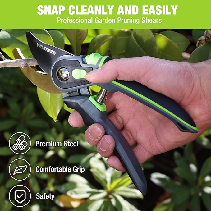WORKPRO Bypass Pruning Shears, 9" Professional Garden Shears, Premium Steel Garden Clippers, Titanium Coated Garden Tool, Cuts Up to 3/4 Inch