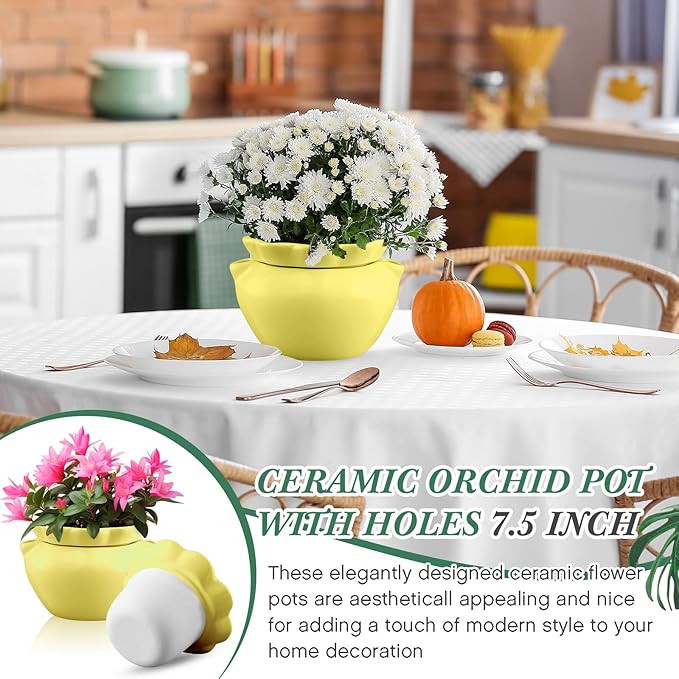 6.3 Inch African Violet Pots, Yellow Self Watering Pot for Indoor Plants, Ceramic Easy Plant Self Watering Pot for Thriving Plant Flower Maintenance