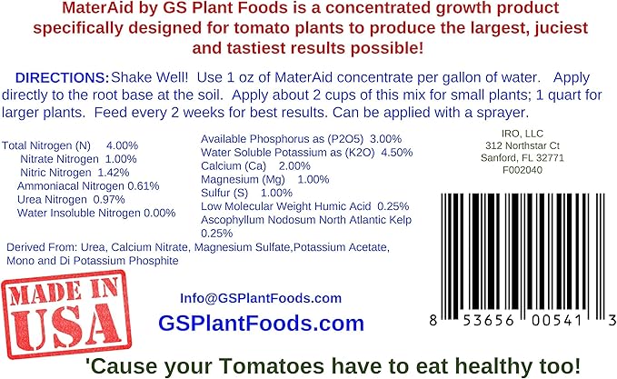 MaterAid Tomato Fertilizer - Organic Plant Food for Feeding & Growing Tomatoes (1 Quart)- Tomato Food Suitable for All Your Tomatoes