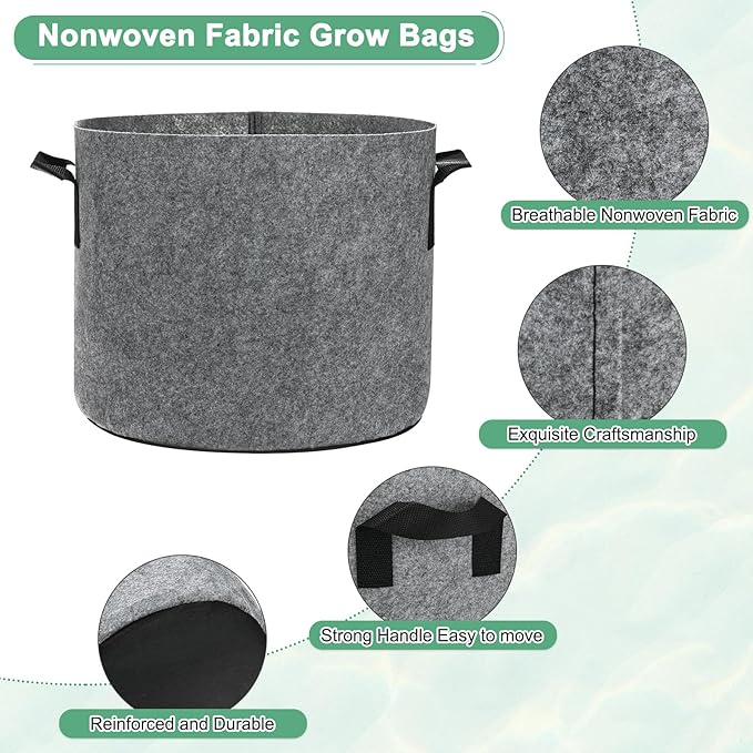 M METERXITY 5-Pack Plant Grow Bags 5 Gallon Grow Bags 300G Thickened Fabric Pots with Durable Handles Plant Garden Grow Pots for Fruits/Vegetables/Flowers/Plants [Grey]