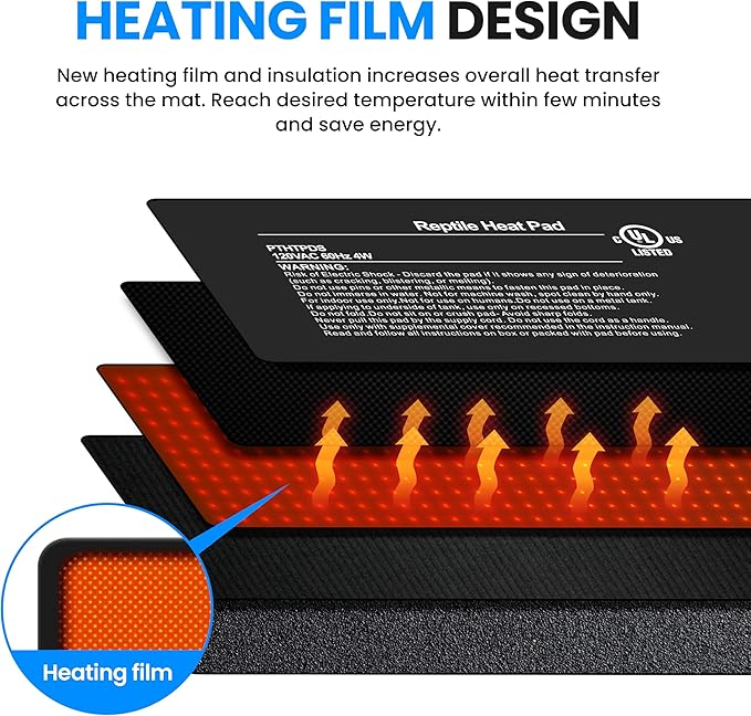 Simple Deluxe 4X7 Inch 4W Reptile Heating Pad Electric Indoor Under Tank Terrarium Heating Mat Waterproof for Turtles, Lizards, Frogs, and Other Reptiles
