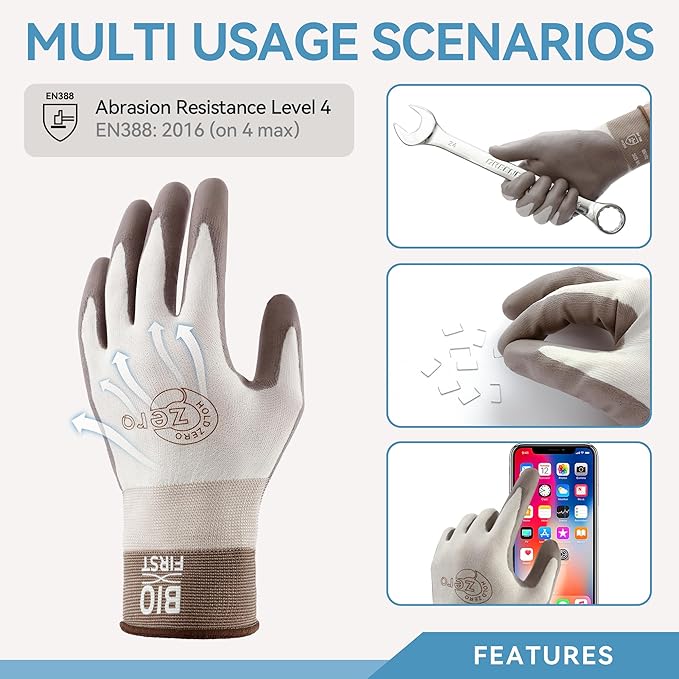 Breathable Gardening Gloves PU Coated Work Gloves DIY Gloves For Weeding Digging Raking and Pruning 3 Pairs