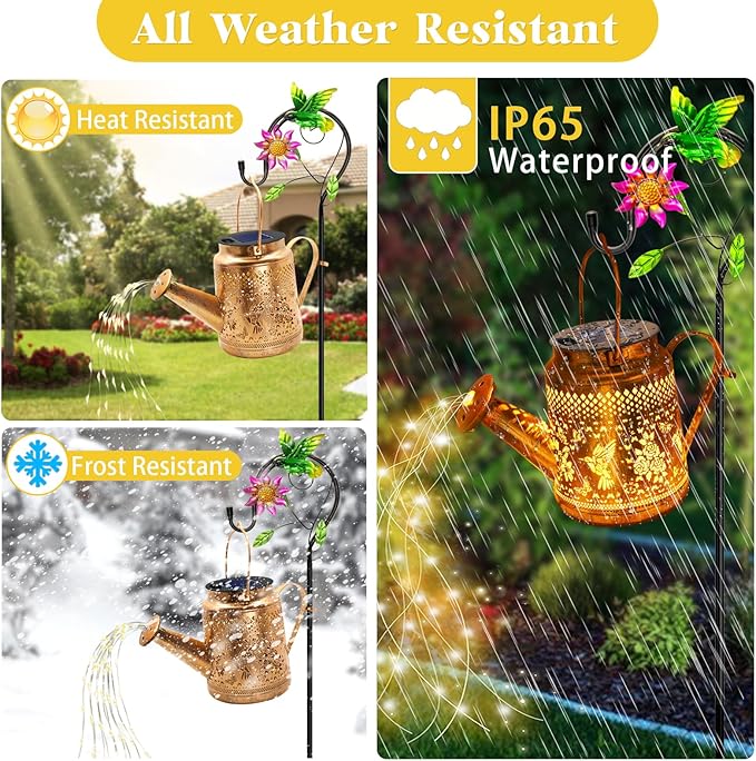 Big Solar Lanterns Outdoor Waterproof, Gifts for Mom Grandma Women Wife Daughter Mother's Day, Hummingbird Watering Can Garden Decor with Shepherd Hook, Hanging Solar Lights Yard Outside Patio Decor