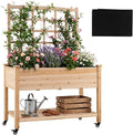 Giantex 65'' Wooden Raised Garden Bed w/Trellis on Wheels, Mobile Elevated Planter Box w/Legs, Liner & Drainage Holes for Climbing Plant Vegetable Herb Flower, Outdoor Garden Box, Backyard Balcony