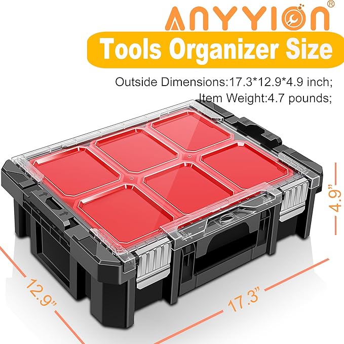Anyyion Tool Box Organizer, 6 Movable Small Trays,Transparent Cover Plate,Small Component Toolbox, Detachable,Stackable,