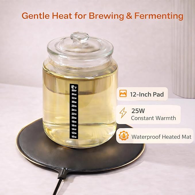 12-Inch Brewing & Fermentation Heating Pad, 25W Waterproof Heated Mat for Home Brewing, Beer & Kombucha Fermentation, Constant Temperature Warmer Fermenting Heater Mat Pad