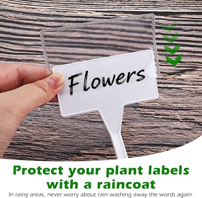Outdoor Plant Label, 50 Pack Large Waterproof Plastic Plant T-Type Tags, Reusable Nursery Tag for Herbs Flowers Vegetable (White)