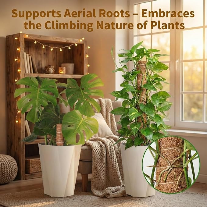 Moss Pole Monstera Plant Support, All Growth Stages, Two 28'' Bendable Poles & Two 12'' Stackable Coir Poles, 7mm Aluminum Core Houseplant Support Stakes, Indoor Trellis Accessories for Monstera