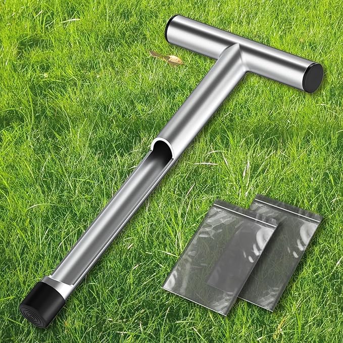 12 Inch Stainless Steel Soil Sampler Probe, T-Style Handle, for Soil Sampling, Plant Care, Farm, Lawn Garden