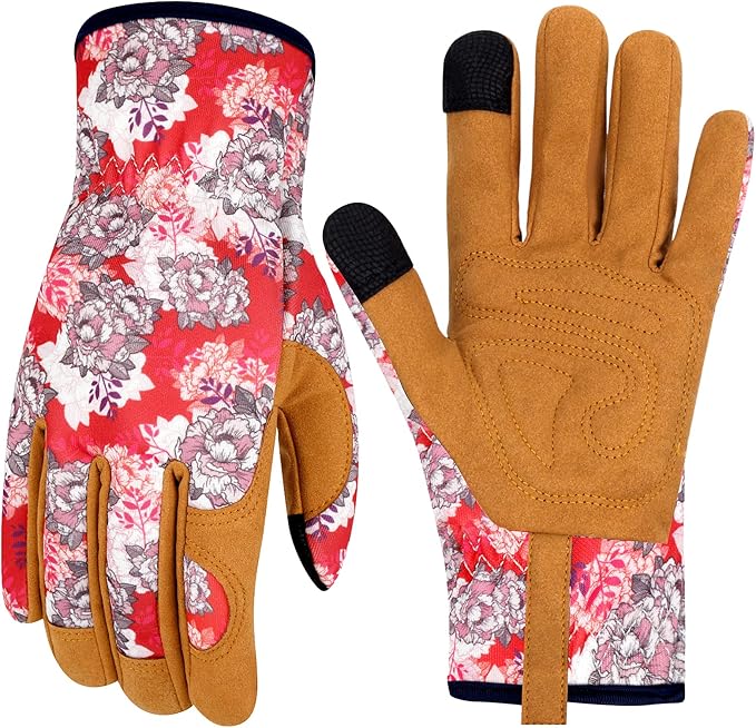 Leather Gardening Gloves for Women Thorn Proof Garden Gloves Touch Screen Working Gloves Gifts,M