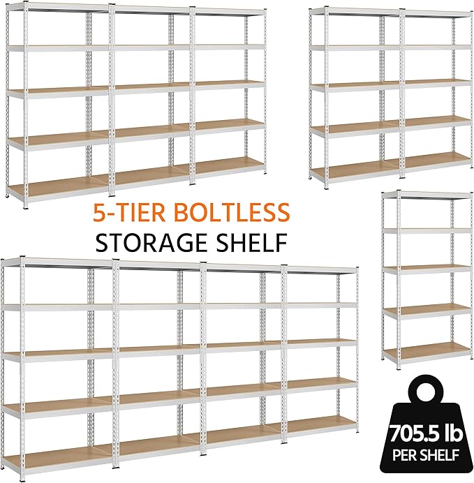 Yaheetech Storage Shelves, 5 Tier Heavy Duty Adjustable Metal Shelving Unit, Industrial Utility Rack for Garage Warehouse Pantry Closet (35.5 W x 17.5 D x 72 H Inches, Silver)