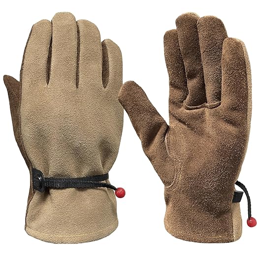 Leather Work Gloves for Women with Cotton Lining, Thorn Proof Gardening Gloves for TIG/MIG Welding, Construction (coffee, Large)