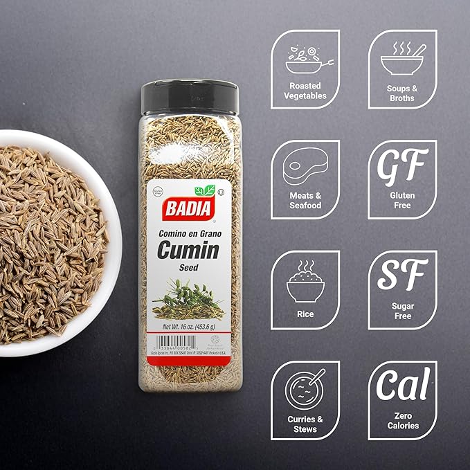 Badia Cumin Seeds, 16 oz - Whole Comino Seeds, Aromatic Flavor for Cooking, Spice Blends & Seasonings