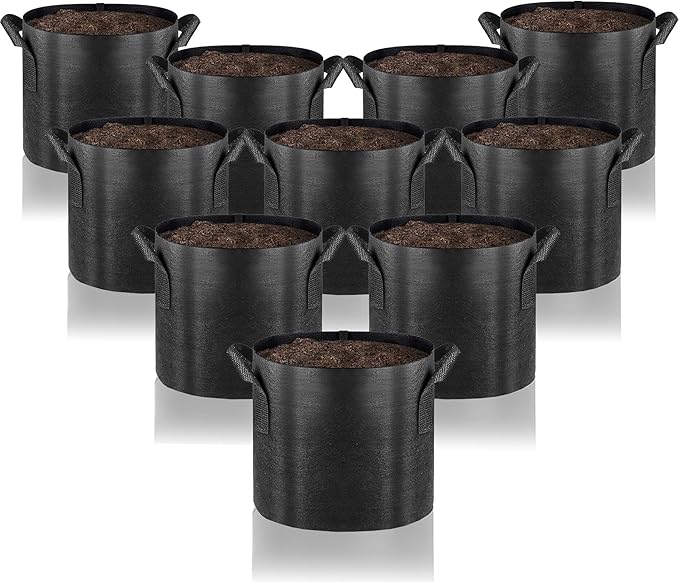 Gardenera Fabric Pots for Plants - 10-Pack 15 Gallon Grow Bags with Aeration and Handles, Great for Growing Trees and Large Shrubs