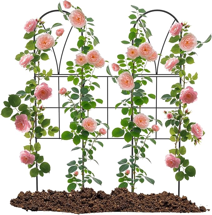 Metal Garden Trellis for Climbing Plants Outdoor, 2 Pack 45" Black Rose Trellis Rustproof Wall Trellis for Roses Vine Cucumbers Vegetables Flower Support