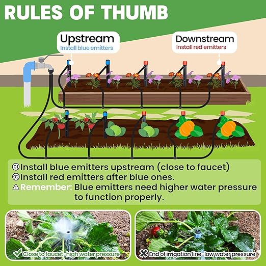 110ft Drip Irrigation System Kit, Garden Watering System DIY Automatic Irrigation Equipment Set for Lawn Raised Bed Greenhouse Plant Watering with 1/4'' Tubing, Drip Emitters, Connectors