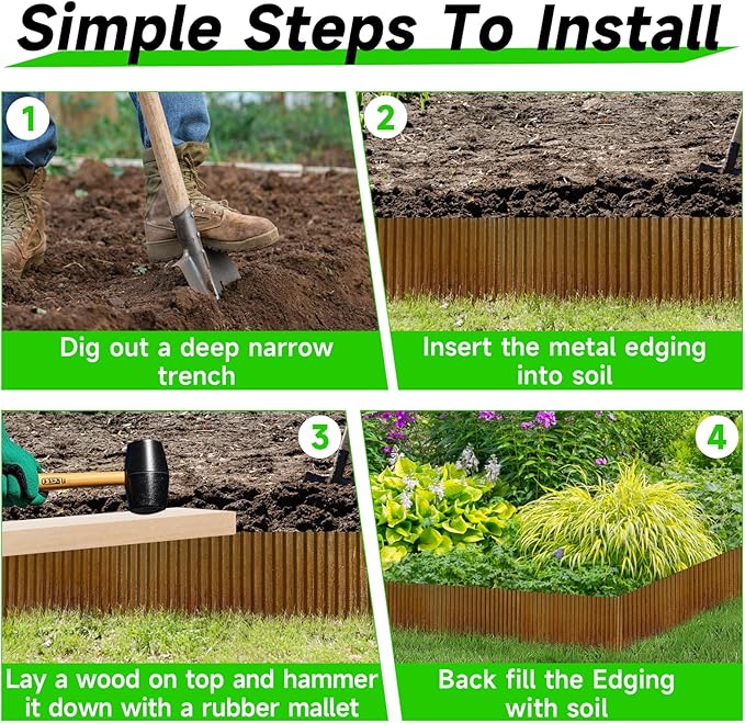 Corrugated Garden Edging,8"×20Ft Pre-Rusted Landscape Edging & Lawn Edging Border,Metal Garden Border for Flower Beds,Garden,Lawn,Raised Beds & Tree Surrounds