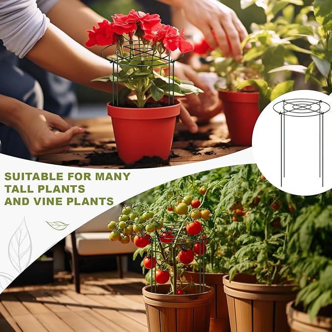Geelin 15 Pack 12'' x 24'' Peony Cages and Supports Grow Through Metal Plant Supports Frame Rings Hoops for Outdoor Plants Peony Flowers Tomato Rose (Green)