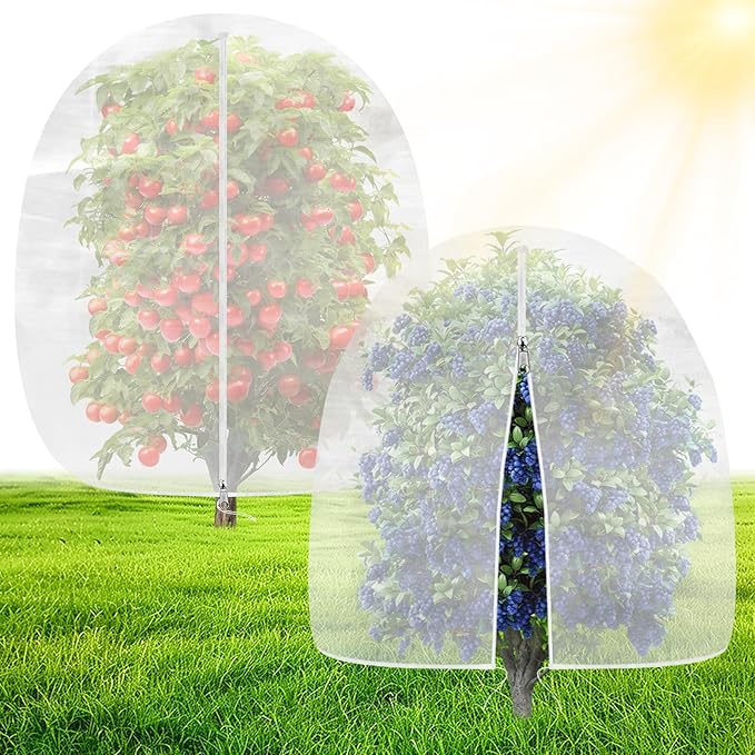 OZMI Bird Netting for Garden, 4 x 4 FT Blueberry Bush Netting Cover with Zipper, Drawstring Reusable Mesh Plant Protector for Shrubs Bush Fruit Tree Potted (2 Pack)