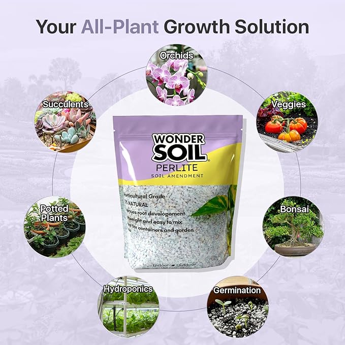 WONDER SOIL | Premium Organic Perlite for Plants | 3 lbs (4 Quarts) Natural Soil Aerator & Drainage Amendment for Indoor Plants, Seed Starting, Gardens & Potting Mix | 3 lbs