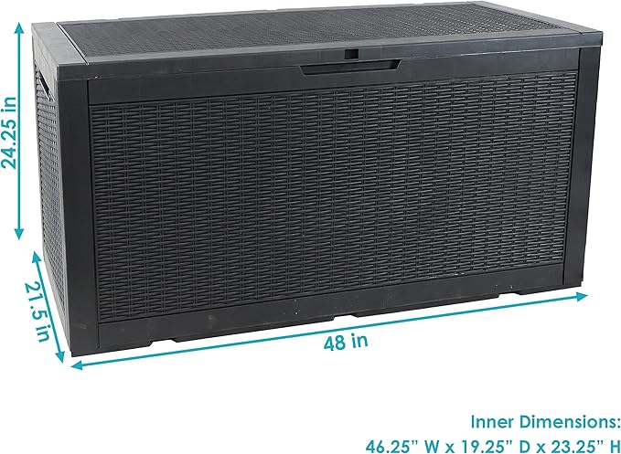 Sunnydaze Outdoor Deck Box - Lockable Package Delivery Box - Weather-Resistant Outdoor Storage Bin - 100-Gallon Faux Resin - Phantom Gray