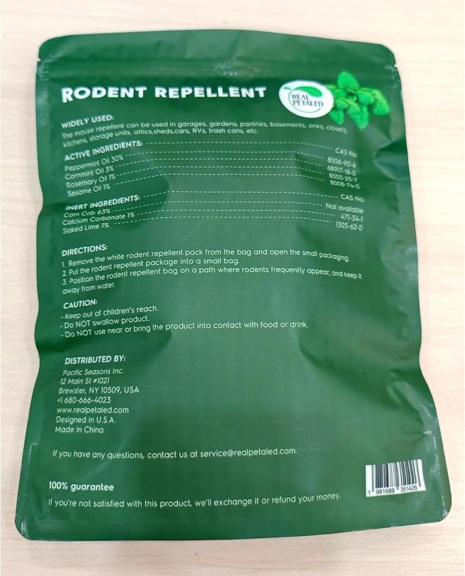 Natural Rodent Repellent Pouches - Peppermint Oil Mouse and Rat Repellent - Indoor and Outdoor Protection for Home, Basement, Garage, Attic, and Storage - 10 Pouches (Pack of 1)