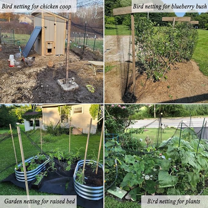 Junflying Bird Netting, 15x20 FT – 1/2" Mesh, Woven Garden Netting Against Birds, Deer, Rabbits, Small Animals, Mesh Net Roof Cover for Bed, Vegetables, Fruit Tree, Blueberry Bush & Strawberry Plant