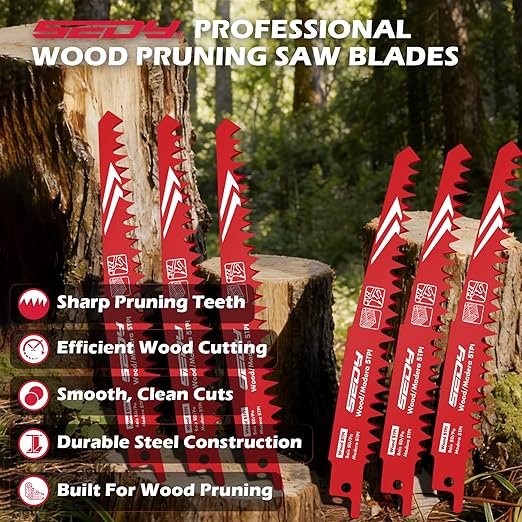 SEDY 6 Inch Reciprocating Saw Blades for Wood Pruning, 5TPI Tree & Green Wood Cutting Blades with Organizer Case, Fast Aggressive Cut, 6 Pack
