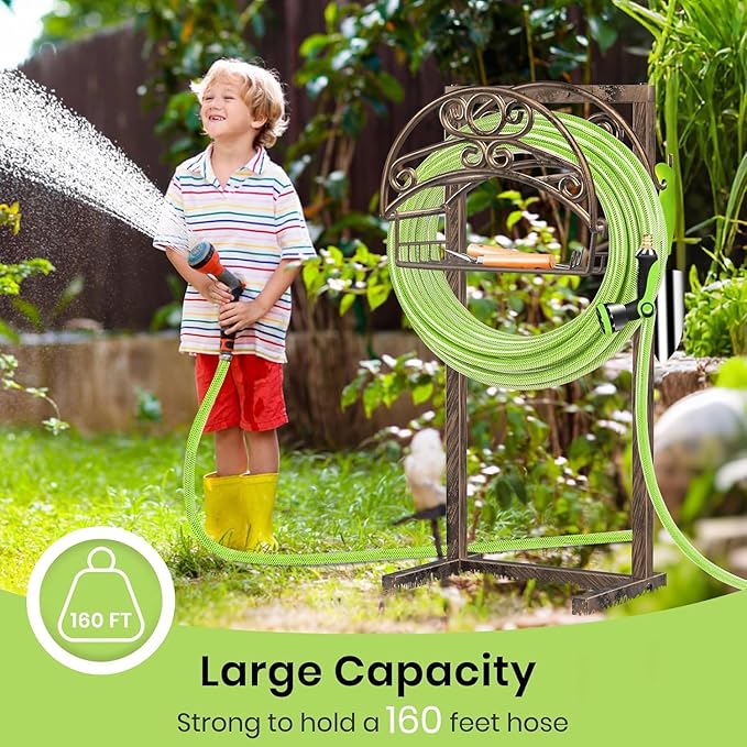 TomCare Garden Hose Holder Upgraded Water Hose Holder Heavy Duty 4 Spikes Hose Hanger Holds 160 Feet Hoses Stable Freestanding Hose Storage Organizer for Outside Yard