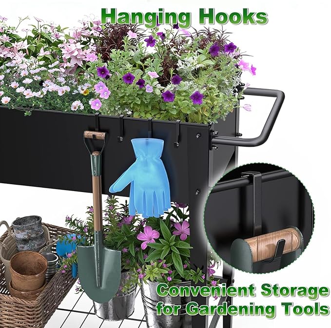 Highpro Raised Garden Bed with Wheels and Legs for Outdoor Use, Mobile Elevated Planter Cart for Vegetable Herbs Flowers Potted Plants, Black