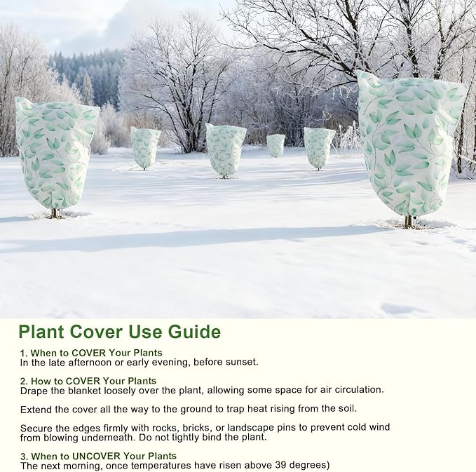 8 Pack Plant Covers Freeze Protection Winter Frost Covers with Zipper Drawstring Reusable Frost Cloth for Outdoor Winter Weather Shrubs Trees Jacket (23.6" X 40")