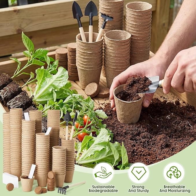 Layhit Seed Starter Plant Pots Kit, Compressed Coir Fiber Potting Soil, 2.36 Inch Nursery Pots, Small Seed Starting Starter Tray Bulk, Garden Germination Container Set with Planting Labels (1200 Pcs)