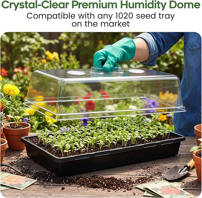 ZJP 20-Pack Heavy Duty 1020 Seed Starter Trays with 5" Humidity Domes, Thick Plant Propagation Trays with Clear Domes for Greenhouse Seed Germination & Microgreens (20 Pack (Tray + Dome))