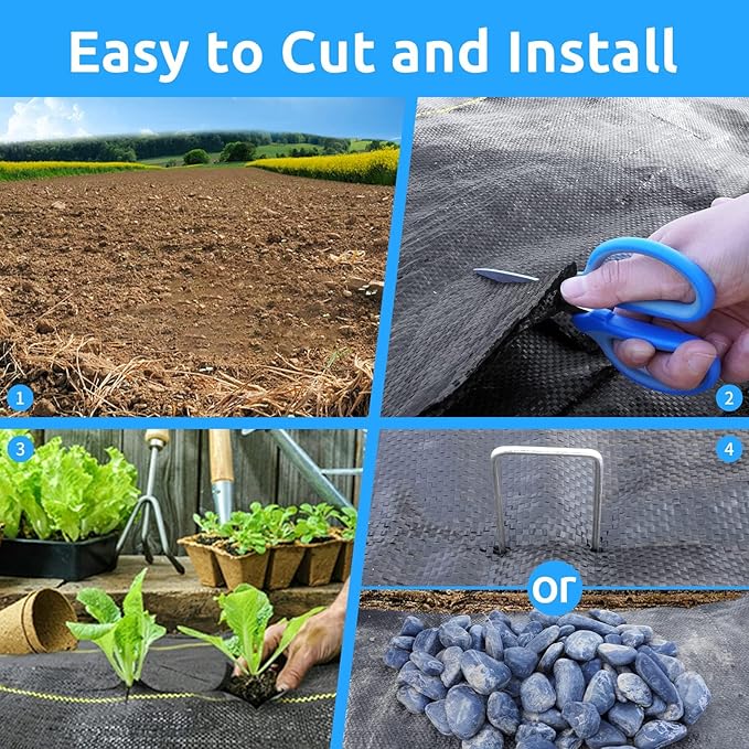3.5oz Weed Barrier Fabric, Custom Size 6ft x 112ft Heavy-Duty Woven Landscape Fabric with Staples for Garden Weed Control & High Permeability