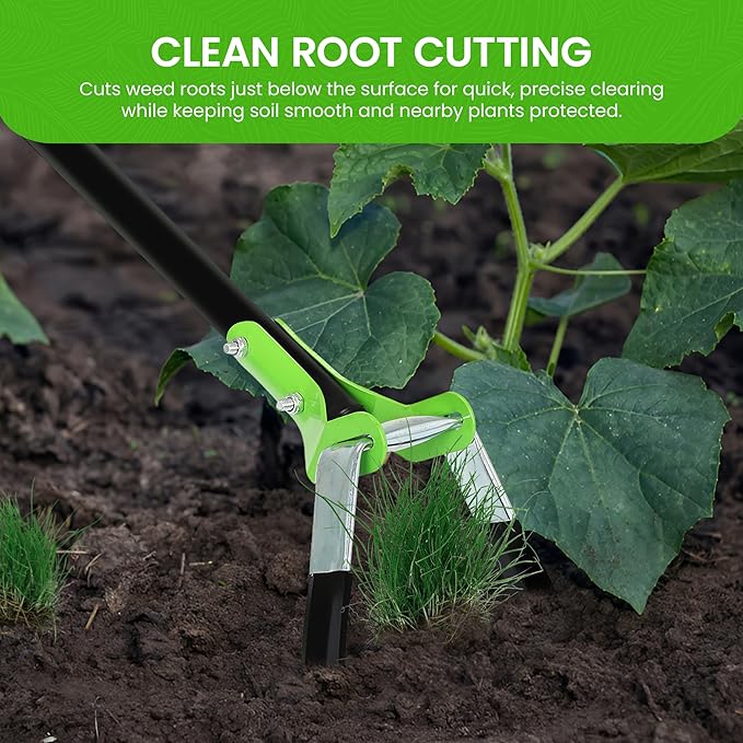 Garden Guru Action Stirrup Hoe Garden Tool with Ergonomic Handle – Rust Resistant Heavy Duty Steel Loop Hoe for Weeding, Planting, Sowing Seeds, Making Furrows & Soil Cultivation (2 Pack)