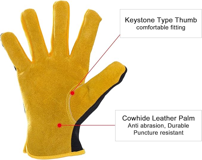 HLDD HANDLANDY Men Leather Gardening Gloves, Utility Work Gloves for Gardening, Yardwork, Construction, Mechanics