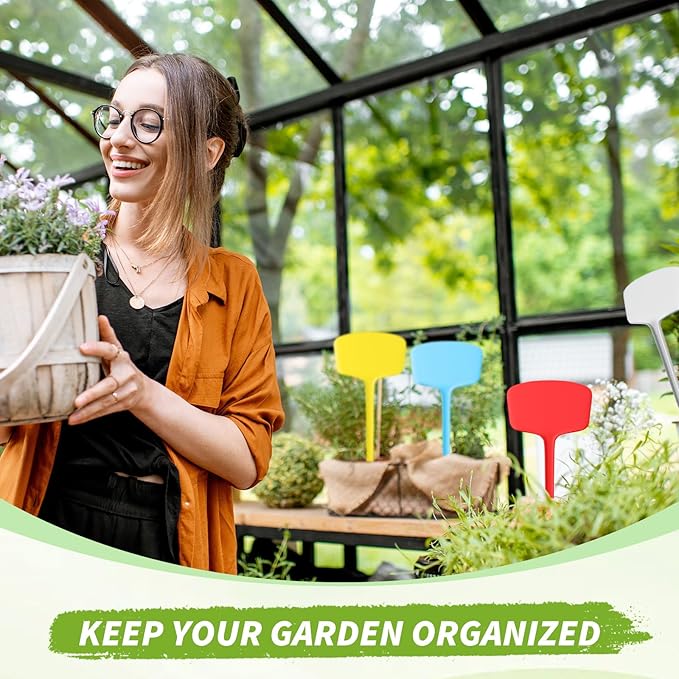 50 Pcs 14.2 Inch Plastic Plant Labels Tags T Type Plant Markers with Pen for Outdoor Indoor Garden Pot Herbs Flowers Vegetable(Multicolor)