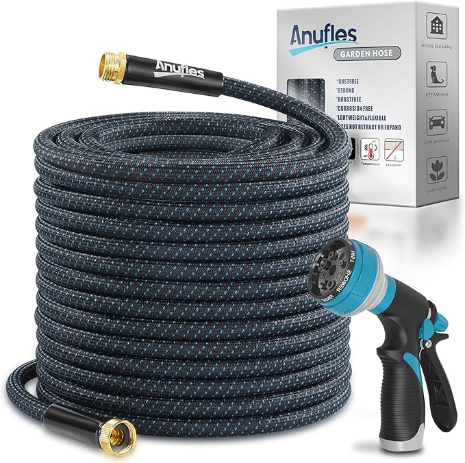Garden Hose 50FT, Heavy Duty 3-Layer PVC Flexible Water Hose, No Kink, Leak-Resistant, High-Pressure with Brass Fittings, Gardening, Washing Cars, Easy to Store（STBlue,50FT）