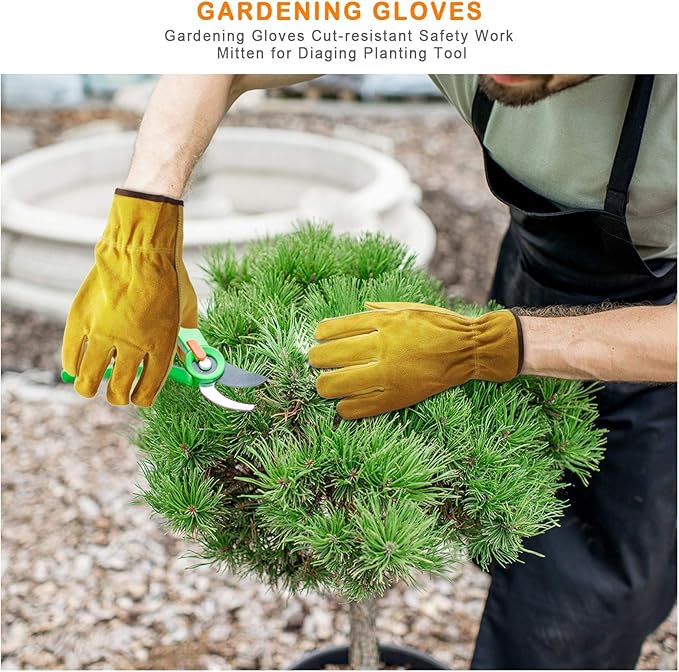 Patelai Leather Gardening Gloves - Thorn and Cut Proof Working Gloves for Women and Men - Breathable, Safety - Ideal for Gardening, Trucking, Welding (Medium)