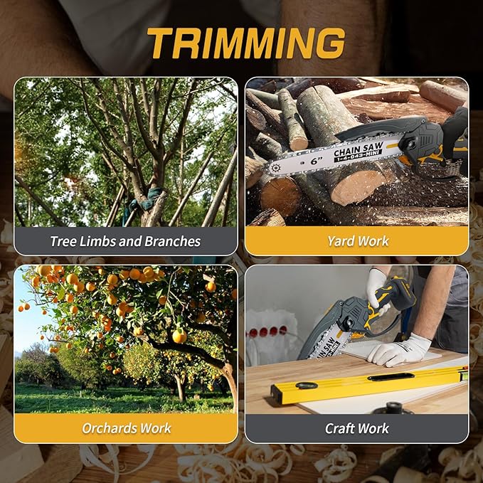 6 Inch Mini Chainsaw for Dewalt Battery 20v, Battery Powered(No Battery Included), Auto-Oiler, Brushless Hand-held Chain Saw with Safety Kit and Carrying Case for Wood Cutting,Tree Trimming/Pruning
