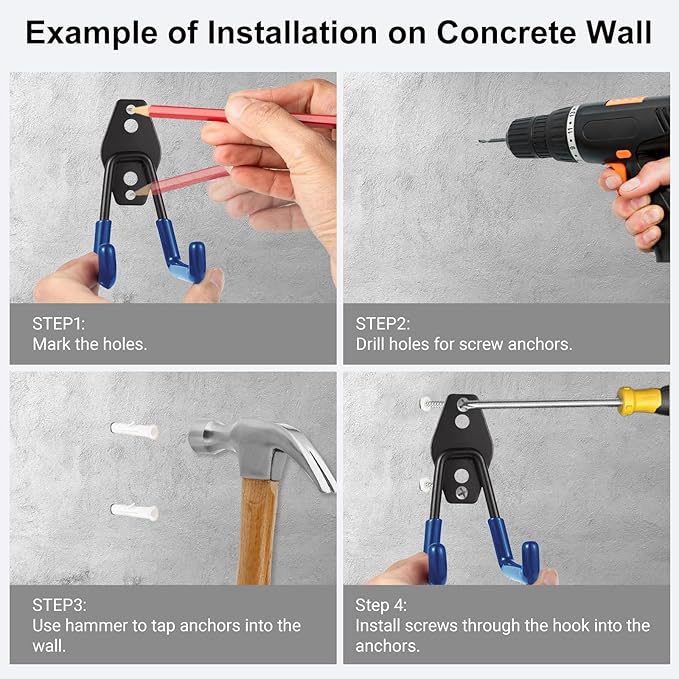 Garage Hook Heavy Duty Wall Storage Hangers, 18 Pack Garage Storage Hooks Steel Tool Blue for Ladders, Ropes, Garden Tools