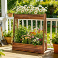 2-Tier Elevated Raised Garden Bed, 36" H Fir Wood Planter Box with 23" Growth Space for Tall/Climbing Plants, Drainage Holes & Non-Woven Liner, Outdoor Garden Planter for Patio Balcony Backyard