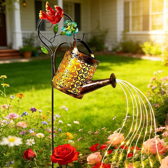 Solar Watering Can Lights, Waterproof Garden Lanterns with Shepherd Hook, Butterfly Hanging Lanterns Decor for Patio Yard Lawn Walkway, Perfect Gardening Gift for Women Mom Grandma (Hummingbird-A)