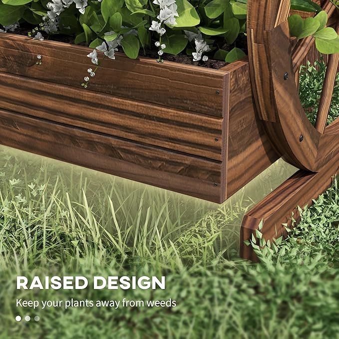 Outsunny 3-Tier Raised Garden Bed, Wooden Wagon Planter Boxes with Drainage Holes, for Vegetables Flowers Herbs, 25" x 24" x 23"