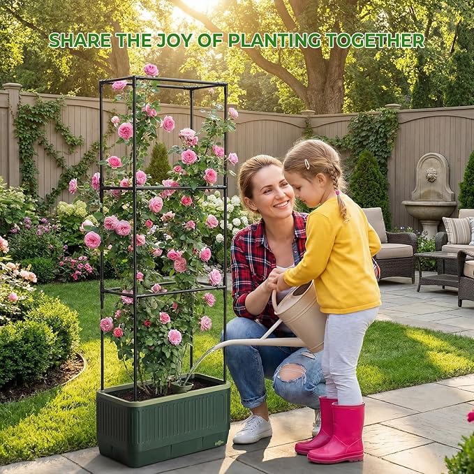 2Pack Raised Garden Bed Tomato Planter with Trellis, 52" Self Watering Tomato Planter with Water Level Indicator, Larger Rectangular Tomato Cages for Indoor & Outdoor Climbing Vegetable and Plants (2)