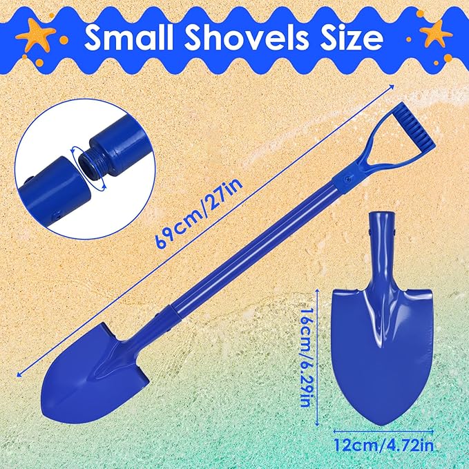 2 Pack Metal Beach Sand Shovels for Kids, 27 Inch Heavy Duty Small Shovels for Digging, Camping, Gardening, Planting, Mini Spade with D-Grip Handle, Blue