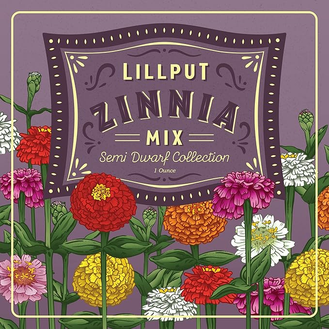 Zinnia Seeds for Planting Outdoors - ~1,500 Lilliput Semi-Dwarf Zinnia Seeds - Dazzling 1-2" Lush Pompom-Like Dwarf Bulbs - Zinnia elegans Pollinator Seed Mix - Bright Annual Flower Seed Packets
