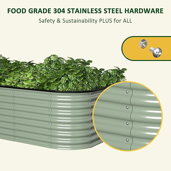 BlueWish 8x4x2FT Raised Garden Bed with 3 Aluminum Support Rods, Many-in-1 Modular Planter Box with Bottomless Design, 24’’H Galvanized Raised Garden Bed for Vegetable, Flower, Fruit, Olive Green